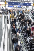 Central station in Berlin, passengers leave the platform after arrival, Germany