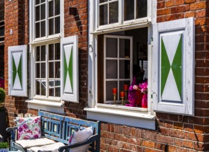 Catering, retail and typical, historic architecture in the Dutch Quarter in Potsdam, Brandenburg,
