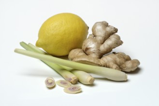Ginger, ginger root and lemongrass, lemon