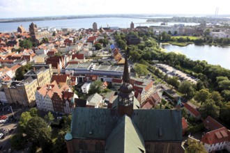 City panorama from above, Stralsund, Hanseatic City of Stralsund, Vorpommern-Rügen District,