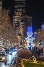 Christmas decoration, light decoration, in Berlin, Tauentzienstraße, view of the Memorial Church on