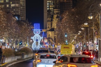 Christmas decoration, light decoration, in Berlin, Tauentzienstraße, view of the Memorial Church on