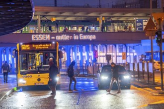 The main train station in Essen, bus station, am Europaplatz, pedestrian crossing, traffic light,