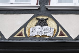 Decoration on half-timbered house, Barfüsserstraße, Marburg, Hesse, Germany