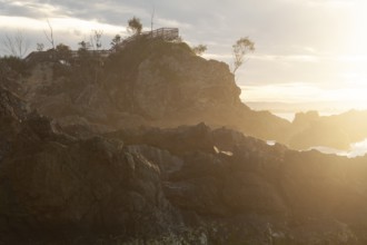 Sunset at Fisherman's Lookout. Dramatic waves and coastal scenery at The Pass, New South Wales,