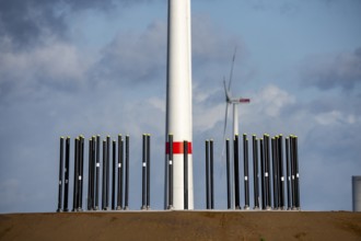 Construction site of the new Bedburg 3 wind farm, on recultivated open-cast mining site, 9 wind