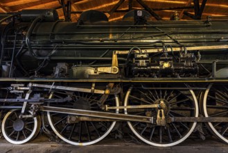 Wheelwork of the legendary French locomotive La France, operating number 231.K 22, railway museum,