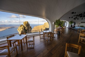 Cafe with panoramic window, interior at the Mirador del Río viewpoint, designed by artist César