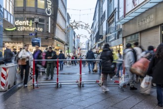 Pedestrian zone in Essen, secured by a mobile anti-terrorist lock, modular, movable barrier against