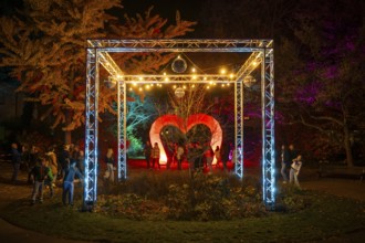 Light art, light installation, illuminated sculptures in the city garden of the city of Radolfzell