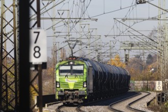 Freight train on the so-called Schusterbahn, a bypass of Stuttgart Central Station. Stuttgart,