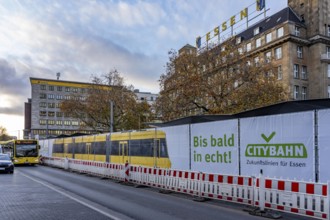 Construction site of the stop at the main train station, for the new city railway, visualization of