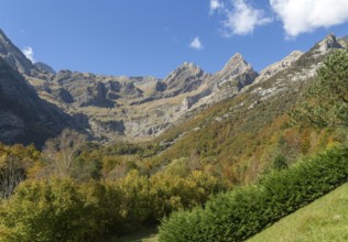 Mountain landscape view Ordesa y Monte Perdido National Park, Bielsa parador, Huesca province,