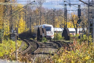Intercity Express ICE. Open-route passenger train in the Stuttgart North Station area. Arched
