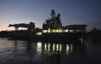 Icebreaker and offshore supply vessel BOTNICA sails through the Kiel Canal, NOK, Kiel Canal, Kiel