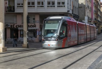 Light rail tram city public transport system CAF Urbos 3 trams, Tranvía de Zaragoza, Zaragoza,