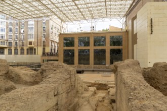 Covered ruins of Roman theatre amphitheatre, Zaragoza, Aragon, Spain
