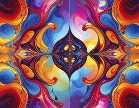 Symmetric Abstract Bright Liquid Ornament Background, futuristic wallpaper template illustration,