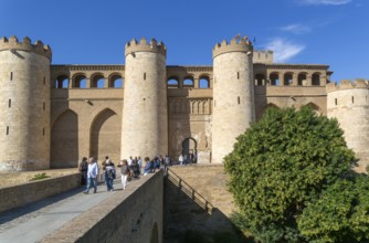 Historic walls fortifications of Aljafería Palace, Zaragoza, Aragon, Spain