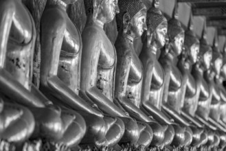 Gilded Buddha statues (Bhumispara mudra: Buddha Gautama at the moment of enlightenment), Wat Suthat