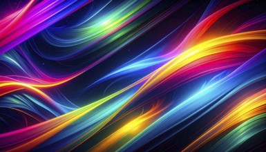 Abstract digital art featuring vibrant, intersecting neon lines creating a geometric pattern,