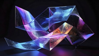 Abstract animation, glass cubes on black background, modern business wallpaper illustration, AI