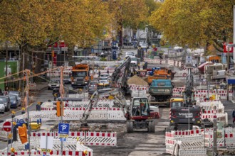 Large-scale construction site on Alleestrasse in downtown Bochum, road construction, construction