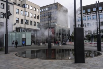 Digital water feature, Blue Cloud water installation on Husemanplatz in downtown Bochum, water mist