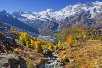 View from Kreuzboden to Saas-Fee with Alalin 4027m, Alphubel 4206m and Mischabel Group 4545m in