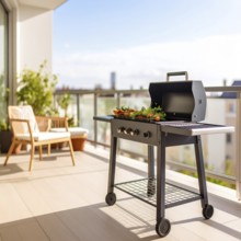 Cooking vegetables on grill on the balcony, healthy lifestyle, vegetarian barbeque, leisure time in