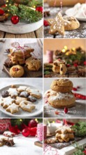 Collage of Christmas cookies and sweets, variation of sweet desserts, lots of unhealthy calories,