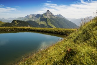 Mountain landscape and picturesque little lake, Saloberkopf, Widderstein, Warth, Bregenzerwald,