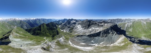 360° alpine panorama, aerial view with summit of Grossvenediger, Venediger Group and Lasörling