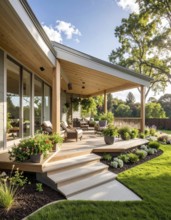 An eco-friendly porch designed for sustainable living in an environmentally-conscious home, lush