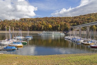 Marina, excursion ship, Talbrücke, Sondern, Olpe, Biggesee, Sauerland, North Rhine-Westphalia,