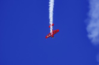 A Soviet Jakovlev Jak-55 sport aircraft with the registration LY-TOY during a flight demonstration