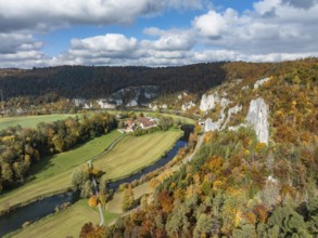 Aerial view of Käppeler Manor with St. George's Basilica near Thiergarten in the Upper Danube