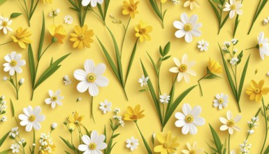 Vibrant wildflowers and grass create a colorful and joyful floral pattern, Variety of wild flowers,