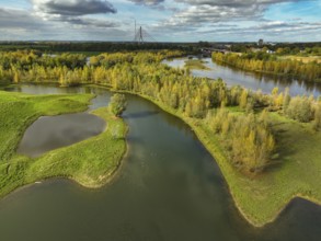 Wesel, Lower Rhine, North Rhine-Westphalia, Germany - autumn on the Lippe, trees with colorful