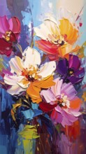 Closeup of abstract rough colorful multicolored organic floral spring flowers art painting texture,