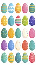 Set of easter eggs flat design on white background, abstract vector wallpaper illustration, banner