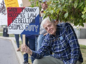 Detroit, Michigan USA - 18 October 2025 - Protesters from Detroit and Grosse Pointe gathered on the