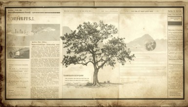 Grunge old public newspaper, texture background wallpaper illustration, vintage tattered yellow