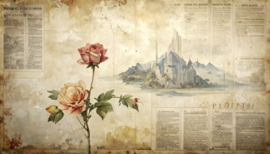 Grunge old public newspaper, texture background wallpaper illustration, vintage tattered yellow