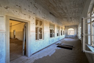 Former dwelling house full of sand, Kolmanskop, restricted diamond area, Karas region, Namibia