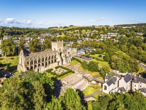 Jedburgh Abbey from a drone, Augustinian Abbey, Jedburgh, Scottish Borders, Scotland, UK