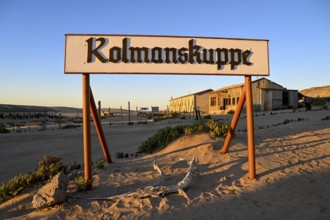 Sign Kolmanskuppe, Kolmanskuppe, near Lüderitz, Karas Region, Namibia