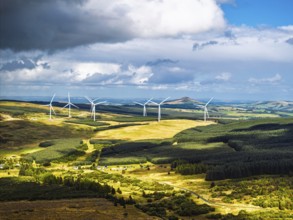 Wind Farm from a drone, Roxburghshire, Roxburgh, Southern Uplands, Scotland, UK