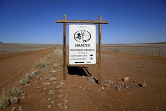 Namtib Biosphere Reserve sign on the D707, Tiras Mountains, Karas Region, Namibia