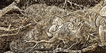 Das Wandbild mit dem Titel Weltbaum 2, Werden, Sein, Vergehen von Ben Wagin am S-Bahnhof